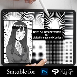 Digital Screentones Pack for digital Manga and Comics + Manga brushes - Halftone Set | Suitable for Photoshop and Clip Studio Paint.