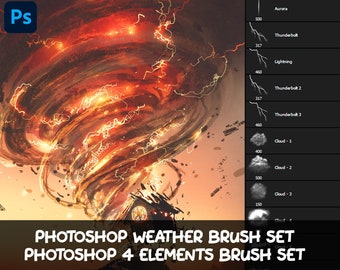 Photoshop Weather brush set: Cloud brush, Smoke brush, Dust brush, fog brush, Thunderbolt brush, Snow brush, Rain brush