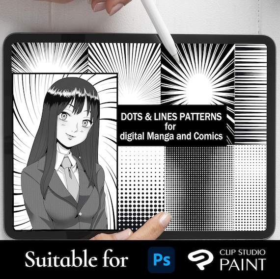 Digital Screentones Pack for digital Manga and Comics + Manga brushes - Halftone Set | Suitable for Photoshop and Clip Studio Paint.