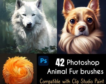 Photoshop Fur brushes. 42 Animal Fur Brushes and Texture skin - Clip studio Paint Fur brushes - Animal Fur Texture Brush Stamps