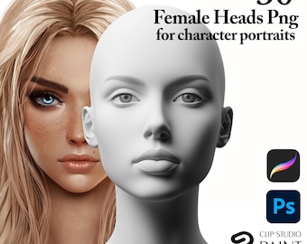 Realistische Kopf PNGs. Weiblicher Kopf Pngs für Procreate Porträts - Adobe Photoshop Porträts - Clip Studio Paint Porträts