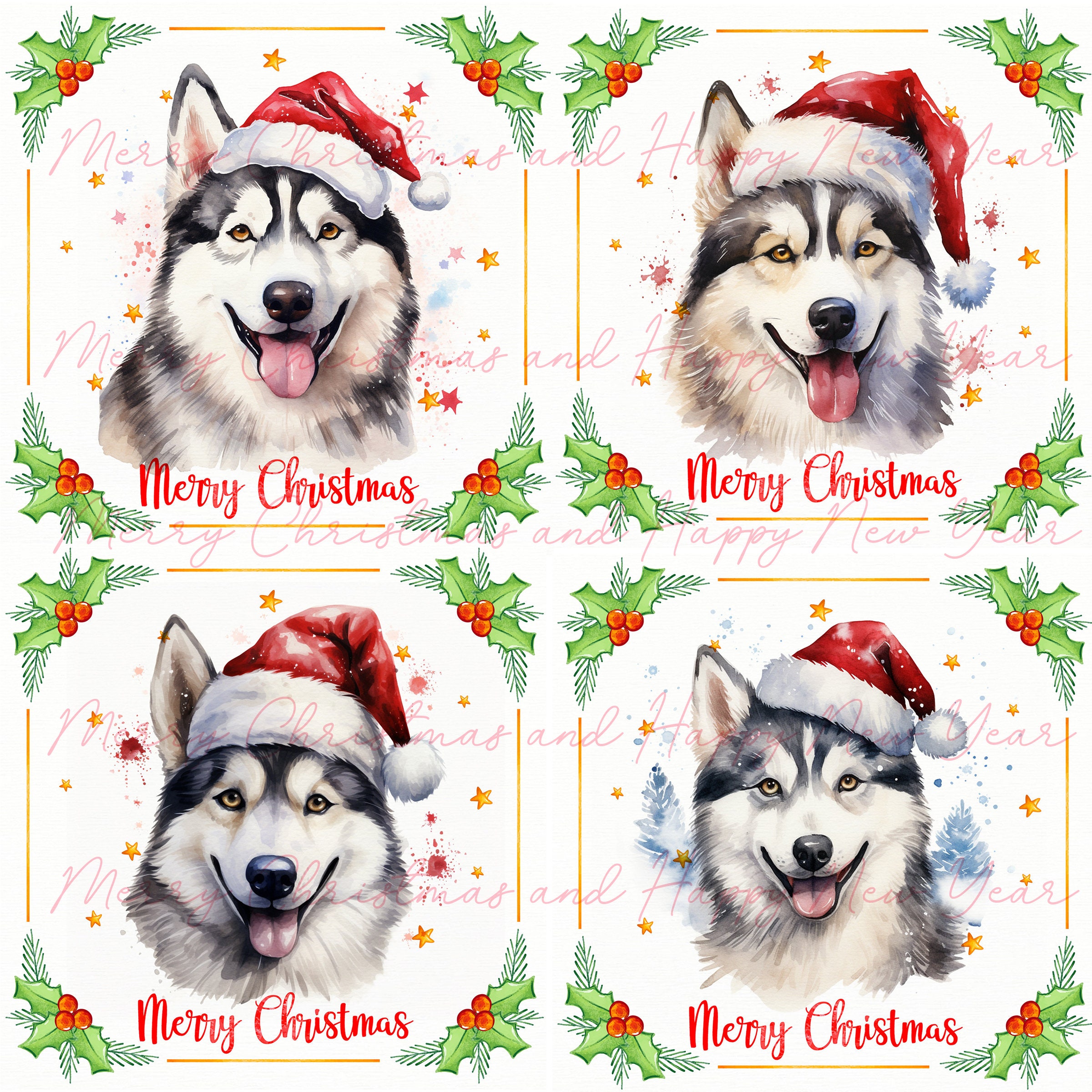 Printable Christmas Siberian Husky Cards Christmas Siberian Husky Card Set Husky Lovers