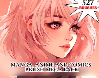 Ultimate Manga, Anime, and Comics Photoshop Brush Mega Pack - 527 Photoshop Manga Brushes - Clip Studio Paint Manga Brushes