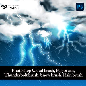 Photoshop Cloud brush, Smoke brush, Dust brush, fog brush, Thunderbolt brush, Snow brush, Rain brush - Clip Studio Paint Brushes