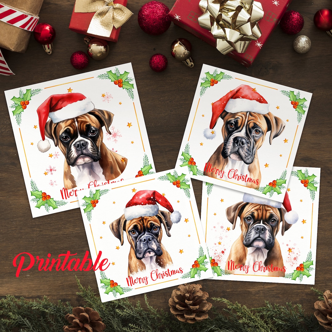 Printable Boxer Dog Christmas Cards Christmas Card Set Boxer - Etsy