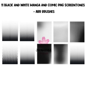 Pode incluir: Um conjunto de 11 screentones PNG em preto e branco para manga e quadrinhos, al&eacute;m de pinc&eacute;is ABR. Os screentones est&atilde;o dispon&iacute;veis em uma variedade de padr&otilde;es, incluindo pontos, linhas e quadrados. Os pinc&eacute;is s&atilde;o projetados para serem usados com programas de arte digital.
