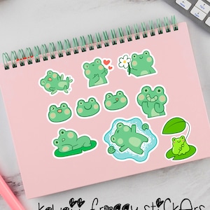10 pcs Cute Frog Stickers, Kawaii Sticker Frog,  Funny Frog Sticker, Frog Vinyl Sticker, Frog Laptop Sticker, Froggy Sticker