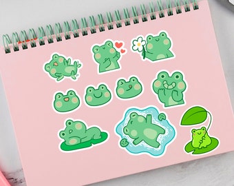 10 pcs Cute Frog Stickers, Kawaii Sticker Frog,  Funny Frog Sticker, Frog Vinyl Sticker, Frog Laptop Sticker, Froggy Sticker