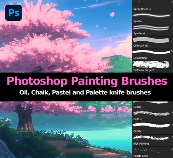 Photoshop Painting Brushes. 41 Oil, Chalk, Pastel and Palette knife Brushes. Clip Studio Paint brushes