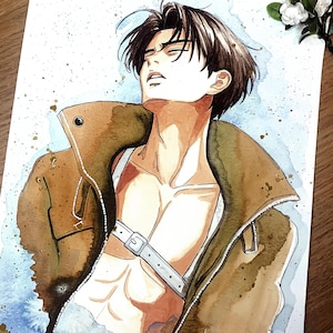 Pintura de Levi en acuarela - Pintura de anime - Arte de anime en acuarela
