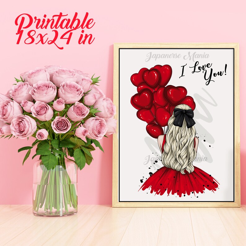 Set of 2 Printable Valentine Girls Fashion Illustration Valentine's ...