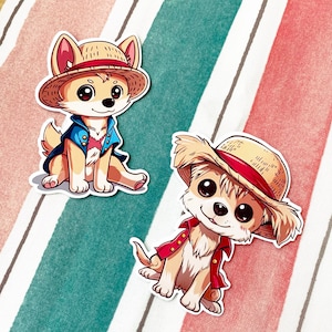 Cartoon Dog wearing straw hat stickers - Anime dog sticker