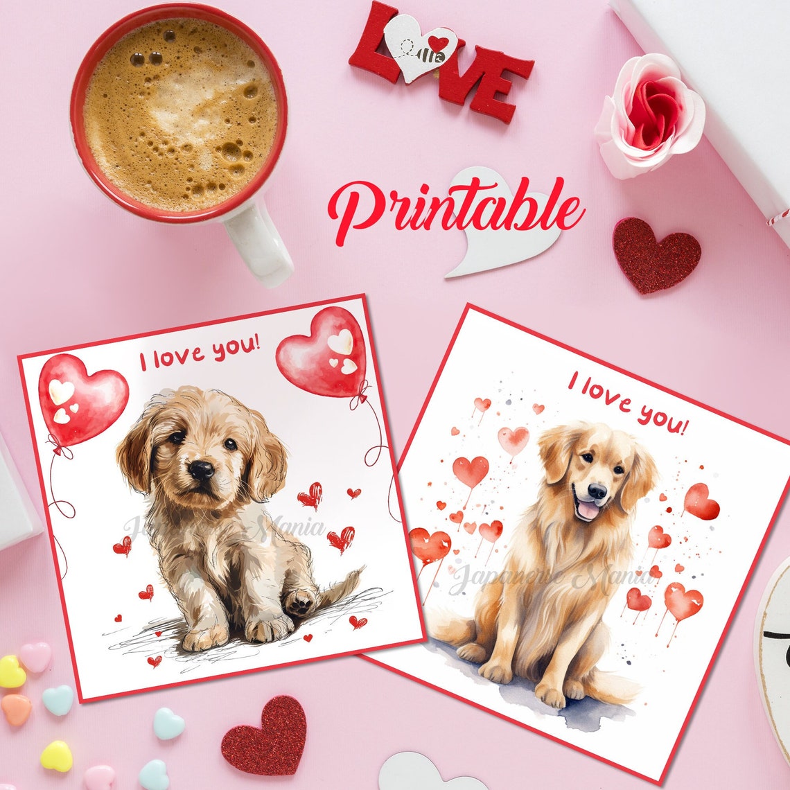 Printable Golden Retriever Love Cards Valentine's Golden Retriever Love ...