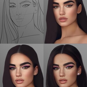 May include: A digital illustration of a woman with long dark hair, wearing pink eyeshadow and eyeliner. She has a small heart tattoo on her neck and the text "Into chibi art" is visible at the bottom of the image.