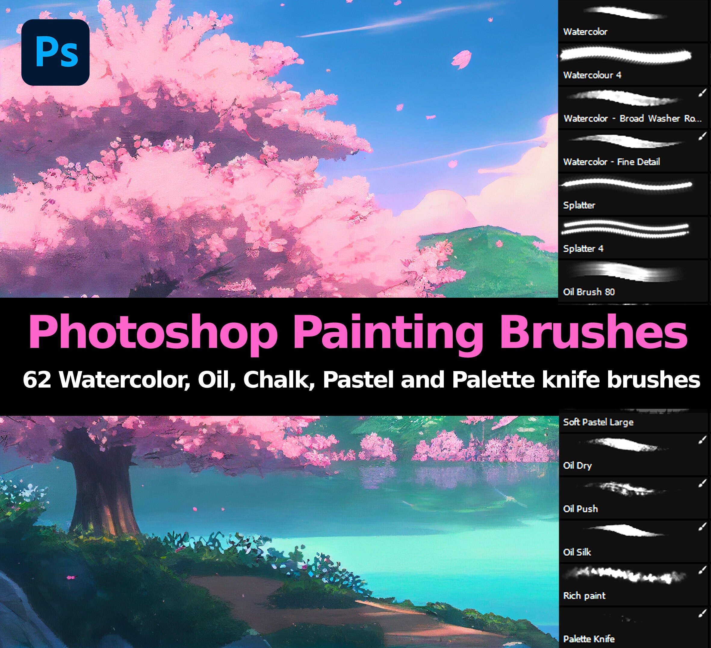 Painting Brushes. 62 Watercolor, Oil, Chalk, Pastel and