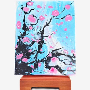 Abstract Japanese painting -  Original Fluid Japanese landscape painting - Cherry Blossoms Fluid Painting