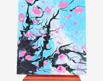 Abstract Japanese painting -  Original Fluid Japanese landscape painting - Cherry Blossoms Fluid Painting