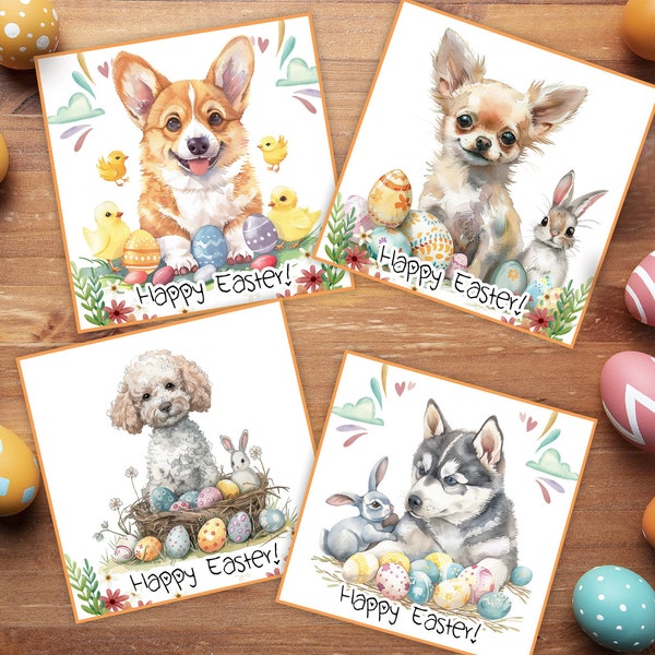 50 Digital Easter Puppy Cards Bundle, Printable Dog Easter Cards, Puppy Love Easter, Cute puppies Easter card, happy Easter puppies