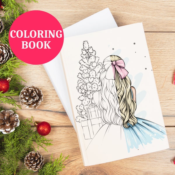 Digital Fashion Illustration Holiday Coloring Book for digital or print use - Christmas Coloring Book fashion