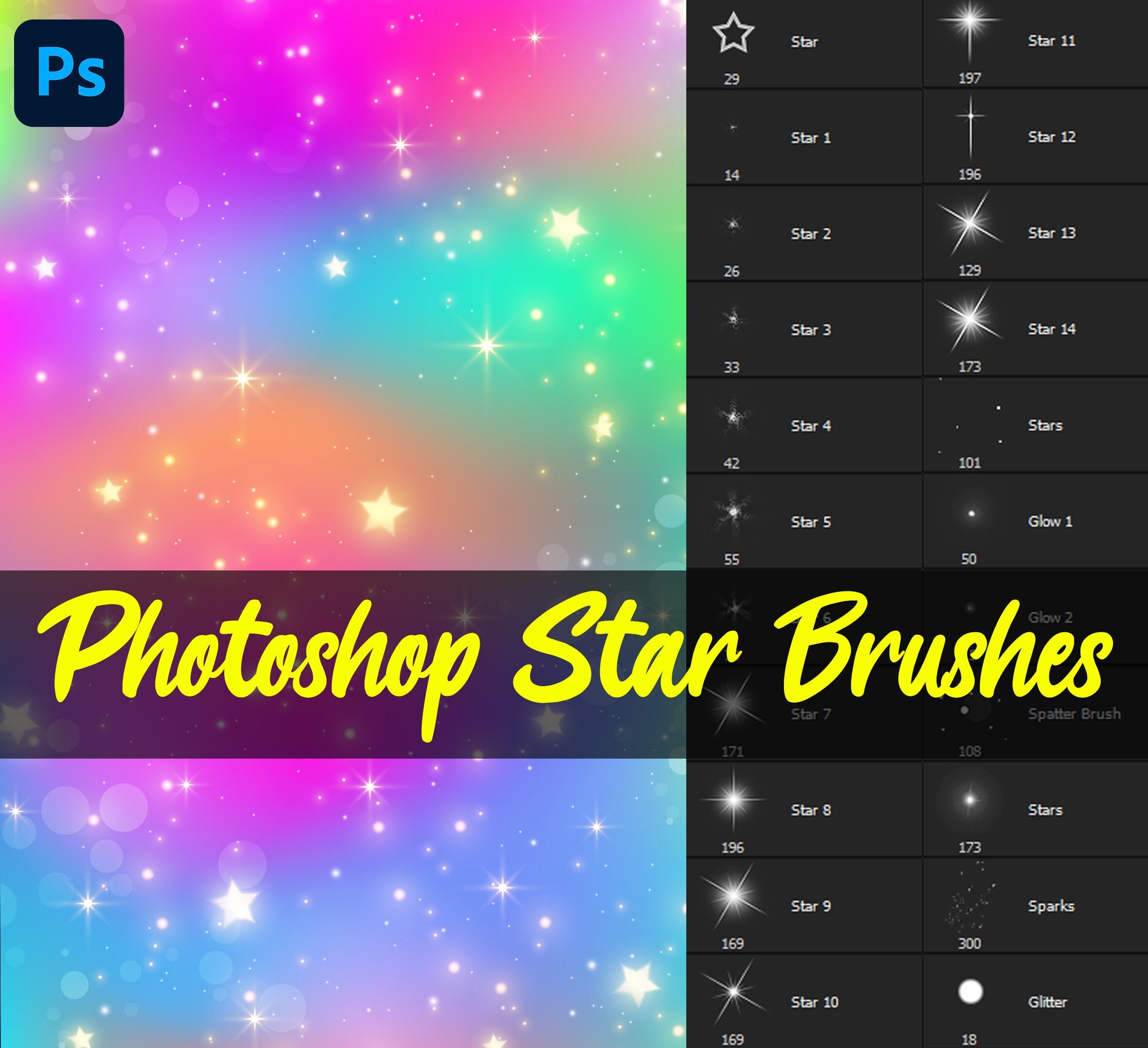 33 Star Light Brushes, Stardust Texture, Sparkle Star Brush