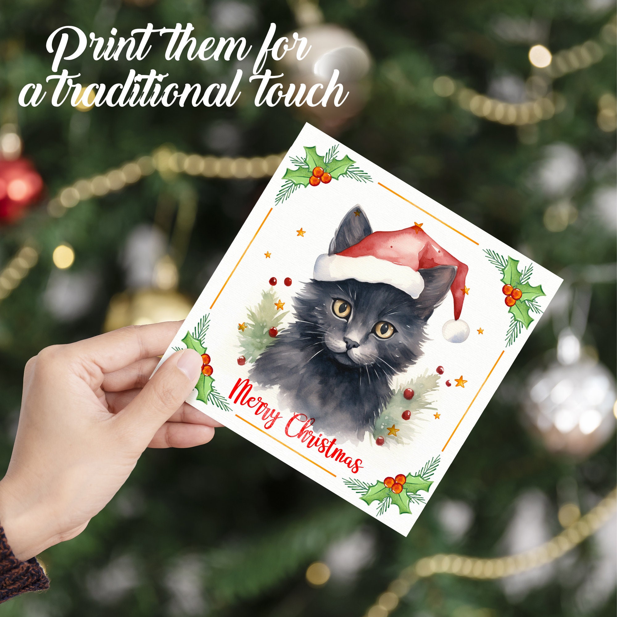 Printable Black Cat Christmas Cards Christmas Black Cat Etsy
