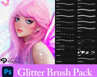 Pinceles con purpurina para Photoshop, pinceles con estrellas, sellos con estrellas, estrellas digitales, pinceles con destellos, pinceles con purpurina, pinceles con purpurina para Clip Studio Paint