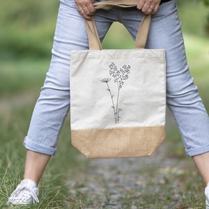 Jutetasche, Jutebeutel, Tragetasche, Einkaufstasche, Namenstasche, Markttasche, Blumentasche, Blumenshopper afbeelding 5