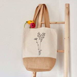 Jutetasche, Jutebeutel, Tragetasche, Einkaufstasche, Namenstasche, Markttasche, Blumentasche, Blumenshopper afbeelding 3