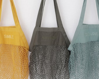 Shopping net with embroidery, cotton bag, shopping bag, beach bag, gift under 20 euros