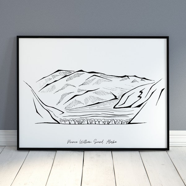 Prince William Sound | Alaska | Glacier | Hand drawn Line Art | Digital Download