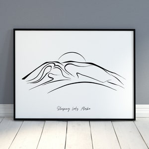 Sleeping Lady | Alaska | Mount Susitna | Hand drawn Line Art | Digital Download