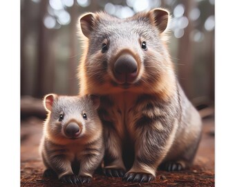 Stolz posiert Mama Wombat mit ihrem Kleinen. Matte Leinwand, gespannt, 1,25"