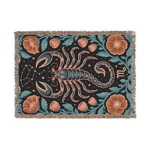 Manta tejida de Escorpio, tapiz de constelación del zodiaco, tapiz astrológico, ropa de cama con horóscopo, decoración celestial para el hogar