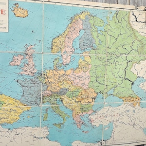 Antique School Map of Europe Linen Backed Cartography