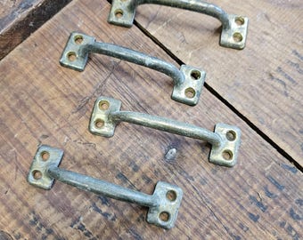 Set of 4 Antique Solid Brass Drawer Pulls c.1900–1940 – Vintage Cabinet Handles – Architectural Salvage Hardware