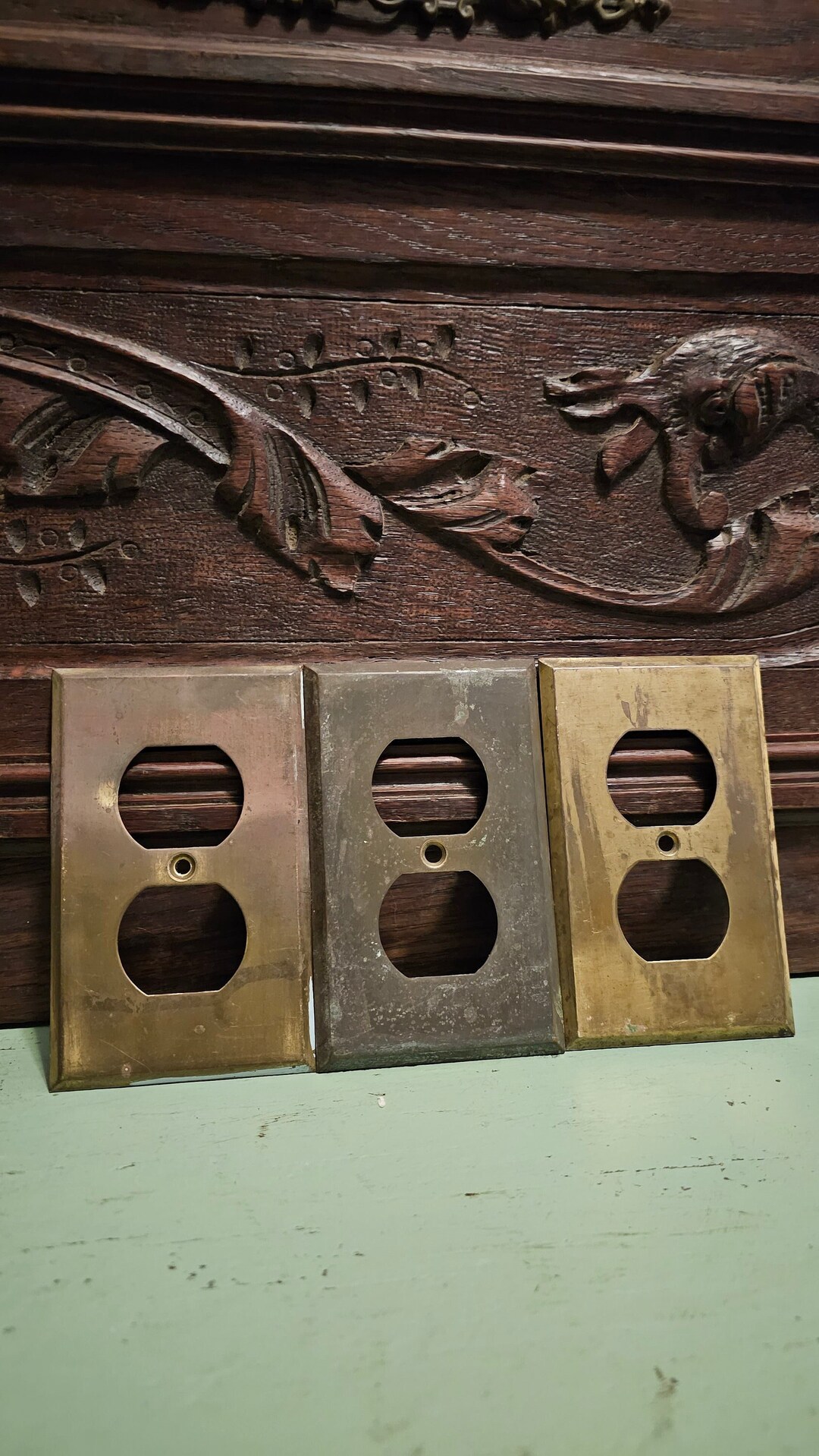 Set of 3 Vintage Brass Outlet Covers Architectural Salvage Old Etsy