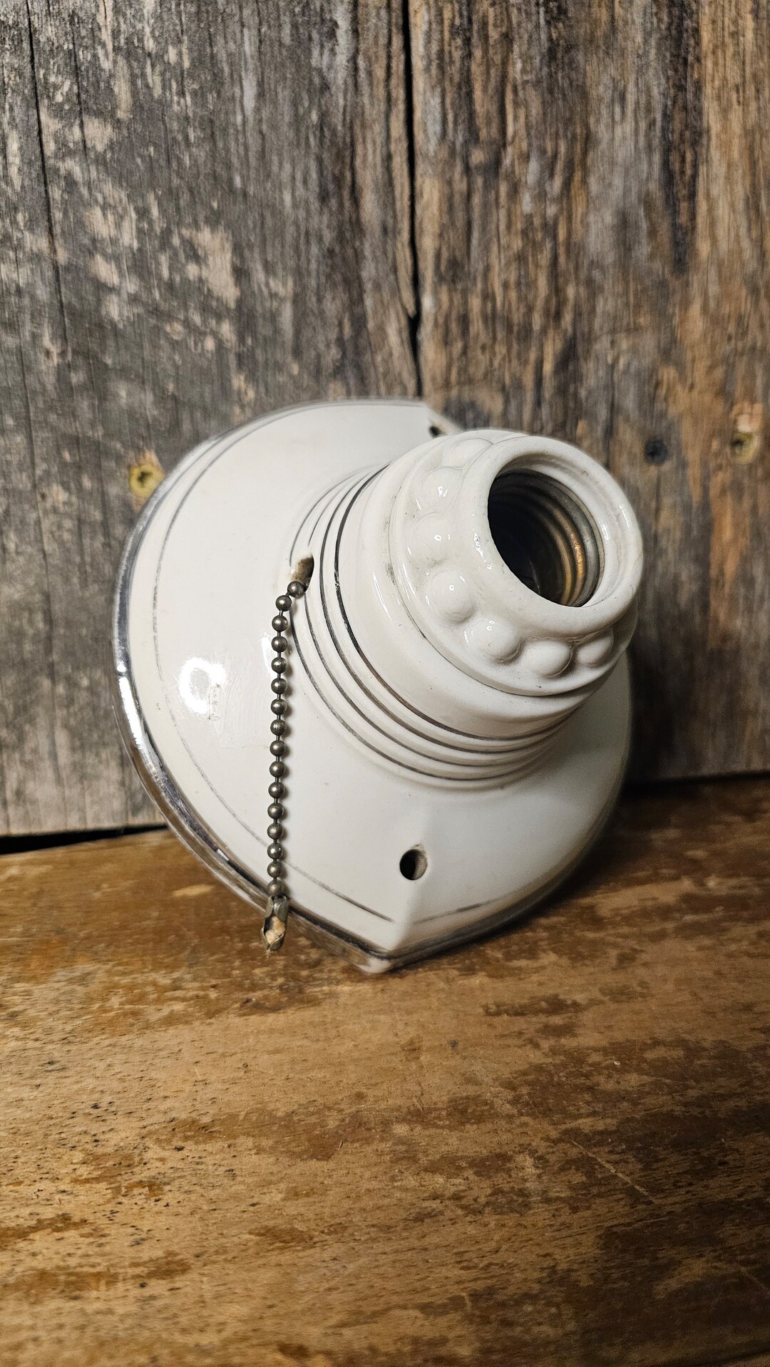 Art Deco Antique 1930s Porcelain Pull Chain Light Flush Mount Closet