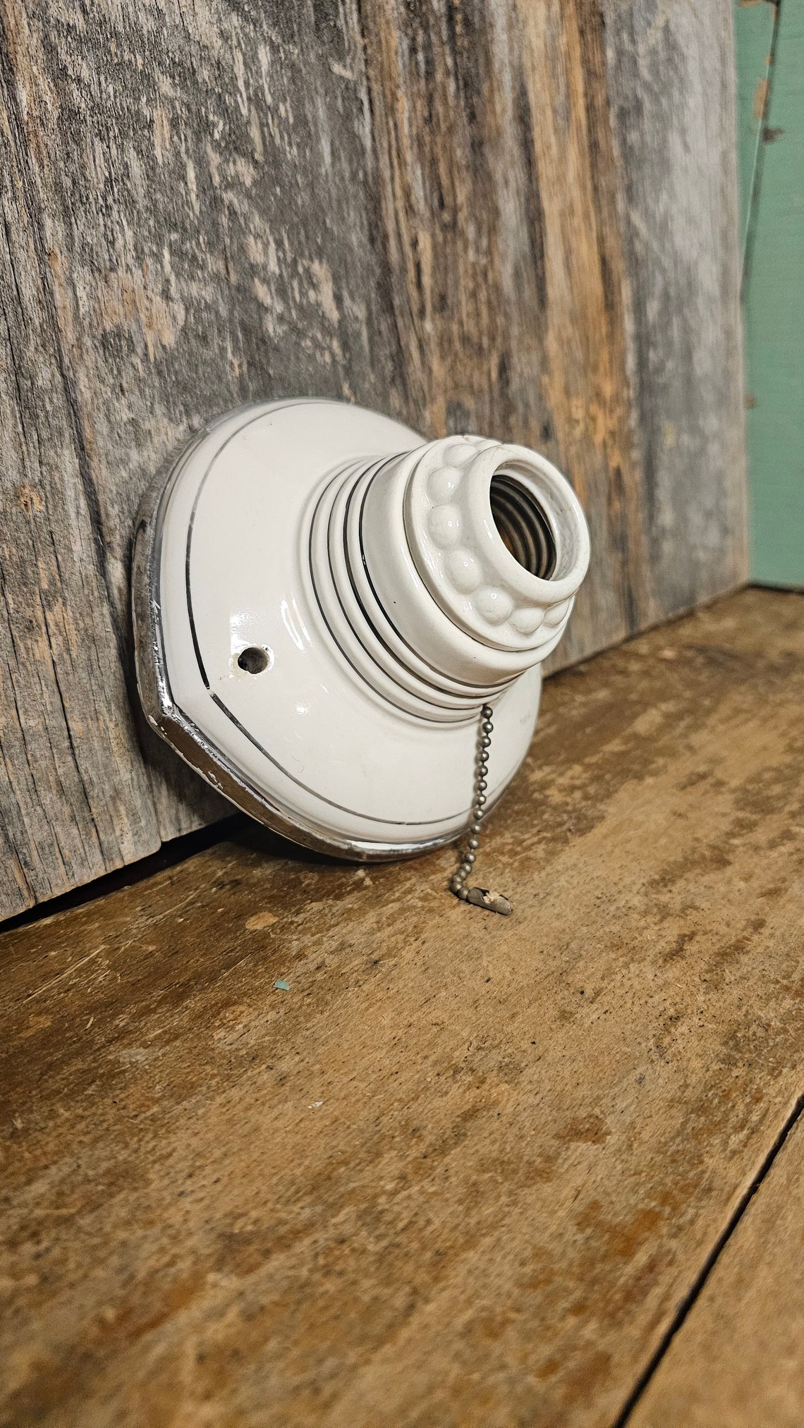 Art Deco Antique 1930s Porcelain Pull Chain Light Flush Mount Closet