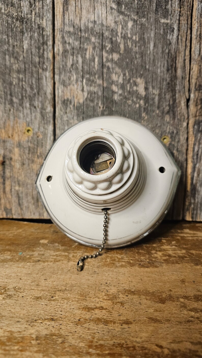 Art Deco Antique 1930s Porcelain Pull Chain Light Flush Mount Closet