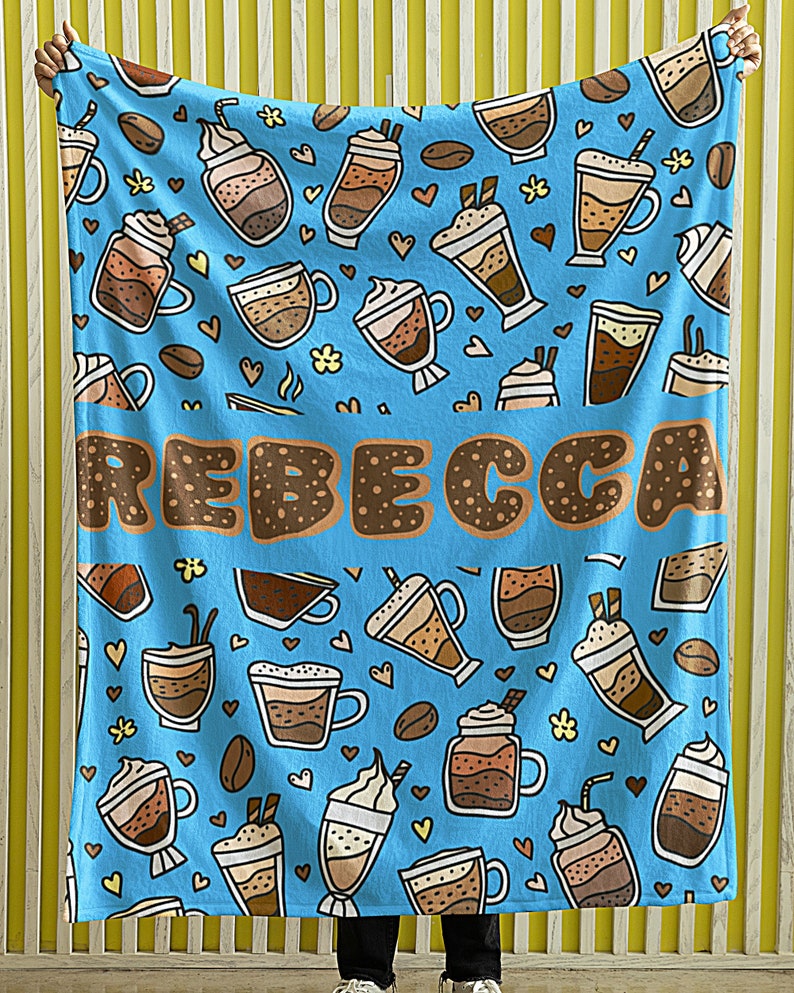 Cute Coffee Pattern Print Hooded Blanket