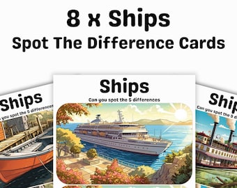 Spot The Difference - Set of 8 Ship Themed with Answer Sheet - Digital Download - Printable Games For Kids - Children Aged 4-10