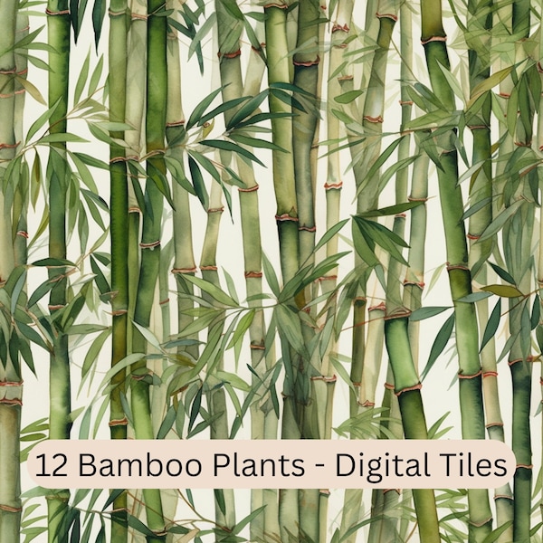 12 Watercolour Bamboo Plants Seamless Digital Tile Pattern Bamboo Plants Scene Background in Watercolour Commercial Use Instant Download