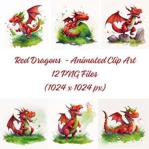 12 Aquarell Roter Drache Clipart Figur Animierte Roter Drache Aquarell Bilder Für Kunst Karte Design Hintergrund Kommerzielle Nutzung Download jetzt