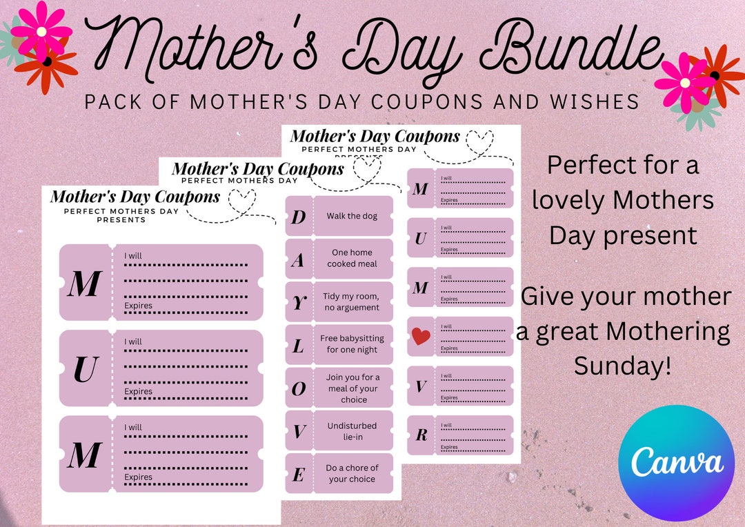 Mother Day Print Gift Coupon for Mother Day Present Print Etsy
