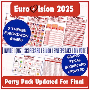 2025 Eurosion Party Bundle - Einladungs-Gewinnspiel Quiz Voting Bingo und Scorecards - Sofortiger Download - Druckbare Version - A4 PDF