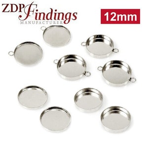 ZDP USA (6pcs ) Round 12mm Sterling Silver 925 Bezel Cup Setting Findings MANUFACTURER, Choose your Item .(RD120V)