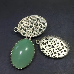 ZDP USA 4pcs x Oval 16x12mm Sterling Silver 925 Crown Bezel Cup Pendant Settings Fit Flat Back Gemstone (2500310SH)