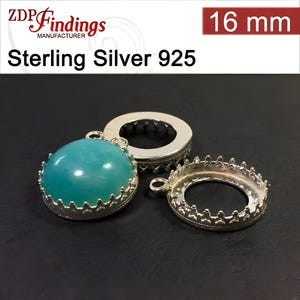 ZDP USA  4pcs x Quality Cast 16mm Sterling Silver 925 Round Bezel Cup for Settings Flat Back Cabochon (2500287SH)