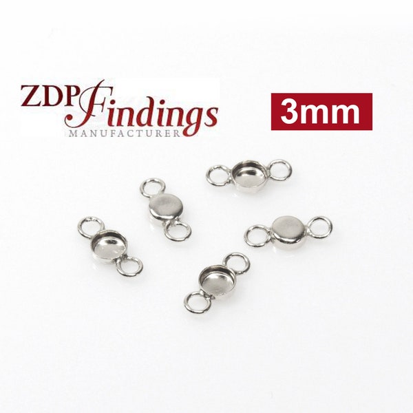 3mm Round Bezel Cups with 2 Loops Sterling Silver 925 - 20pcs (RD34) by ZDP USA