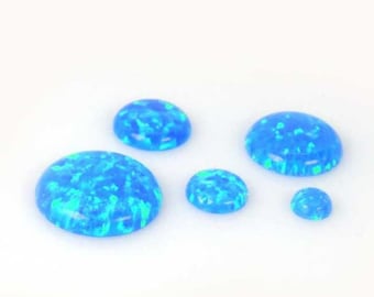 ZDP- USA Round 3-14mm Sparkling Light Blue Opal Lab Created Multi Color Cabochon (OPBRDCBV)